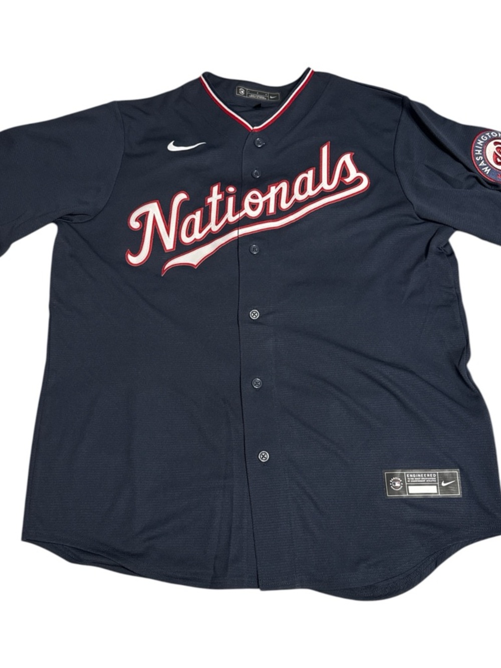 Nike Navy and Red Nationals Button-Up Baseball Jersey